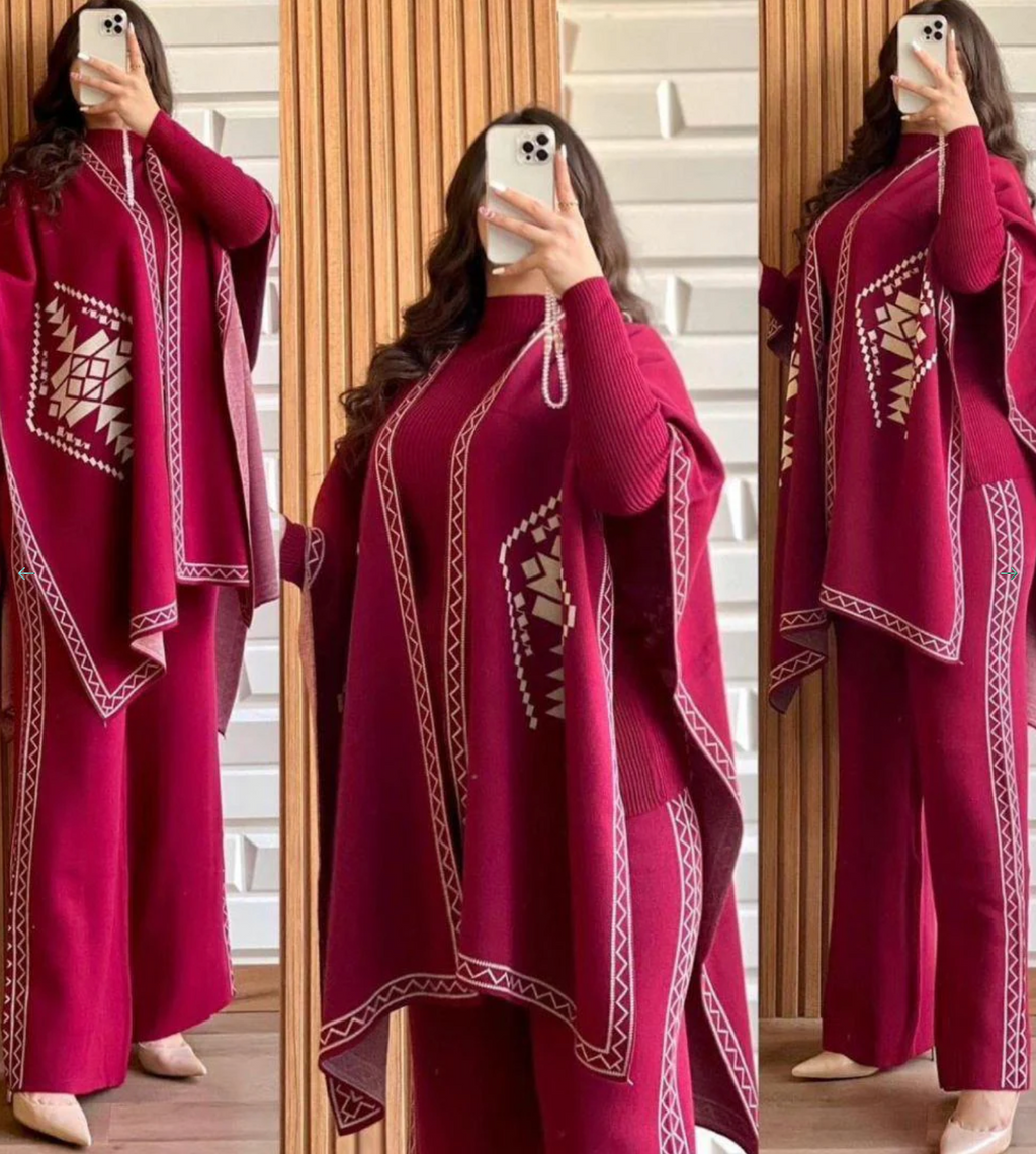 Ready to Wear CozyCharm 3PC-Set ( CAPE SHAWL HIGH NECK & TROUSER )