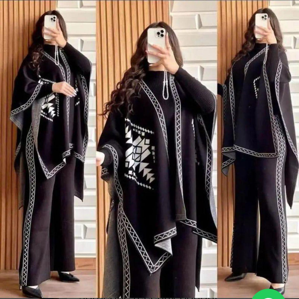 Ready to Wear CozyCharm 3PC-Set ( CAPE SHAWL HIGH NECK & TROUSER )