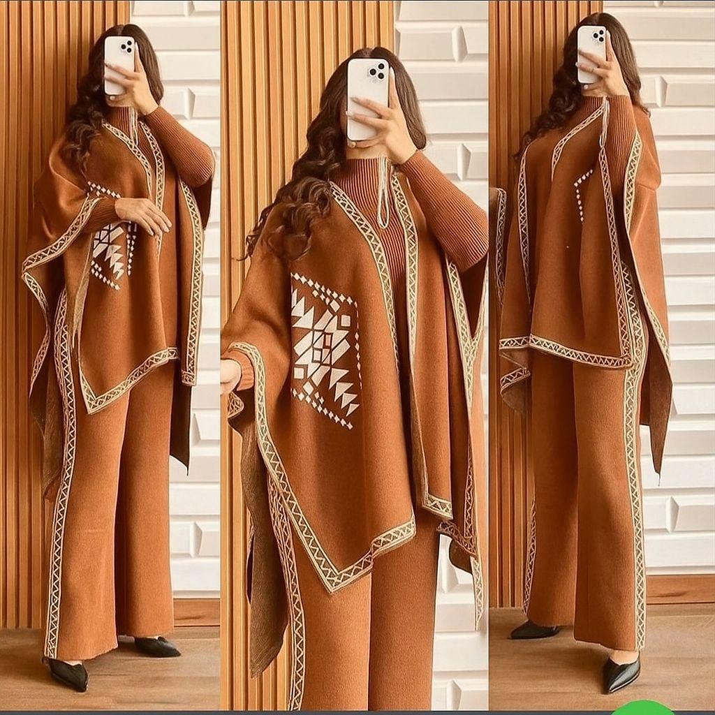 Ready to Wear CozyCharm 3PC-Set ( CAPE SHAWL HIGH NECK & TROUSER )
